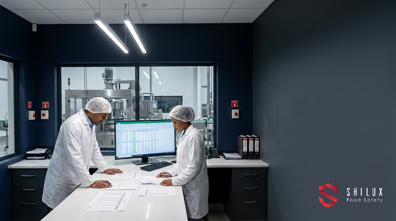 Quality assurance managers in a South African food factory conducting a traceability audit and mock recall exercise.